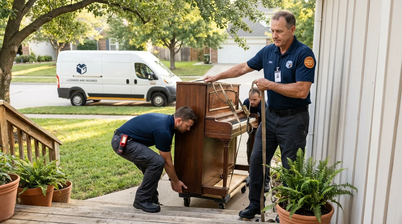 Licensed piano movers securing grand piano in Centerville, GA